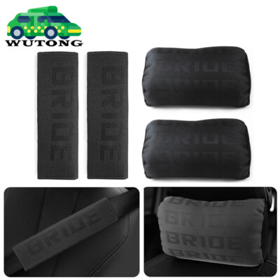#ad #ad 2PCS JDM Bride Black Neck Headrest Pillows amp; Car Seat Belt Cover Should Pad Set $29.99
