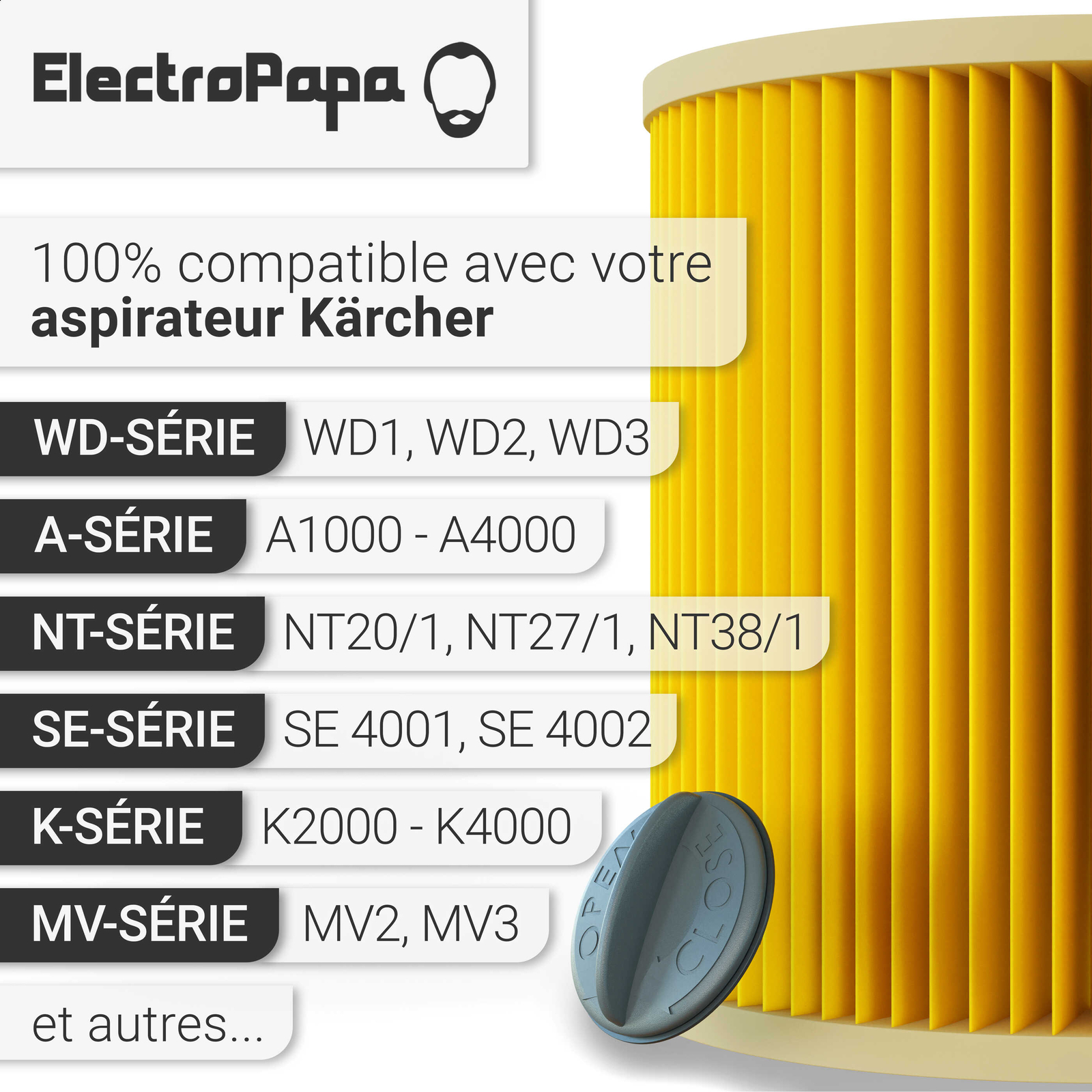 Compatibile Con Cartuccia Filtro Filtro Di Ricambio Kaercher Wd 3 Premium