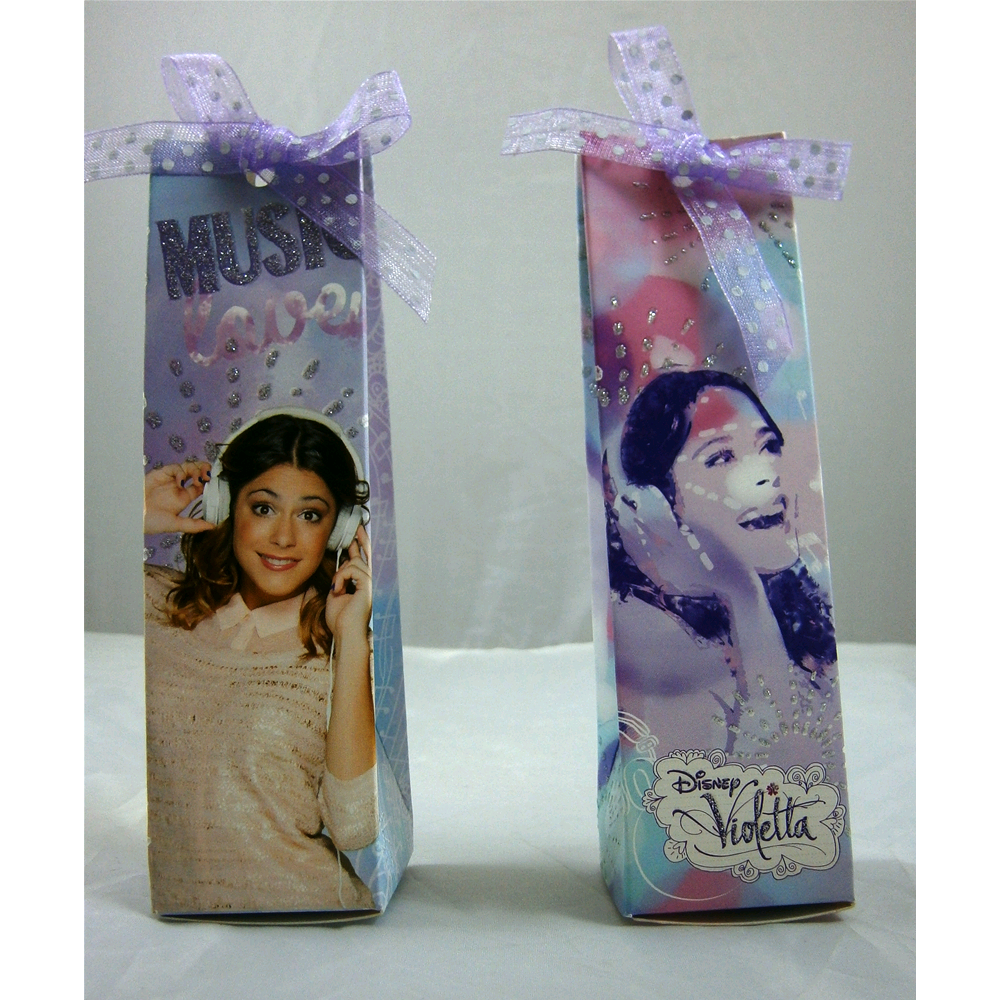 BOMBONIERA VIOLETTA SCATOLINA PIRAMIDE DISNEY PORTACONFETTI  CM.14X4X4