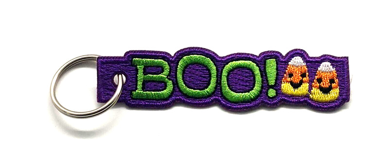 Vintage Embroidered "BOO!" Candy Corn Halloween Keyring Keychain