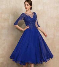 Royal Blue Homecoming Cocktail Dress A-line Scoop Illusion Tea-Length LaceSequin