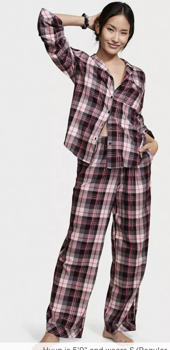 NEW Victoria Secret Pajama Set Pink XS Long Sleeve Flannel Plaid PJ