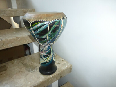 Original Djembes Trommel Bongo Keramik Leder handbemalt Afrika H: 30cm