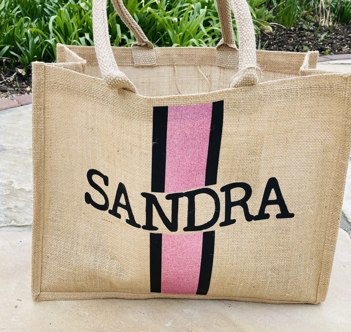 Personalised Jute Tote Beach Bag Shopping Wedding Hen Mum Nan Any Name Logo