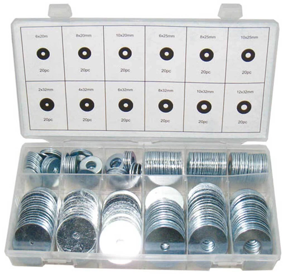 240 x Unterlegscheiben-Set verzinkt M2 M4 M6 M8 M10 M12 Beilagscheiben-Sortiment
