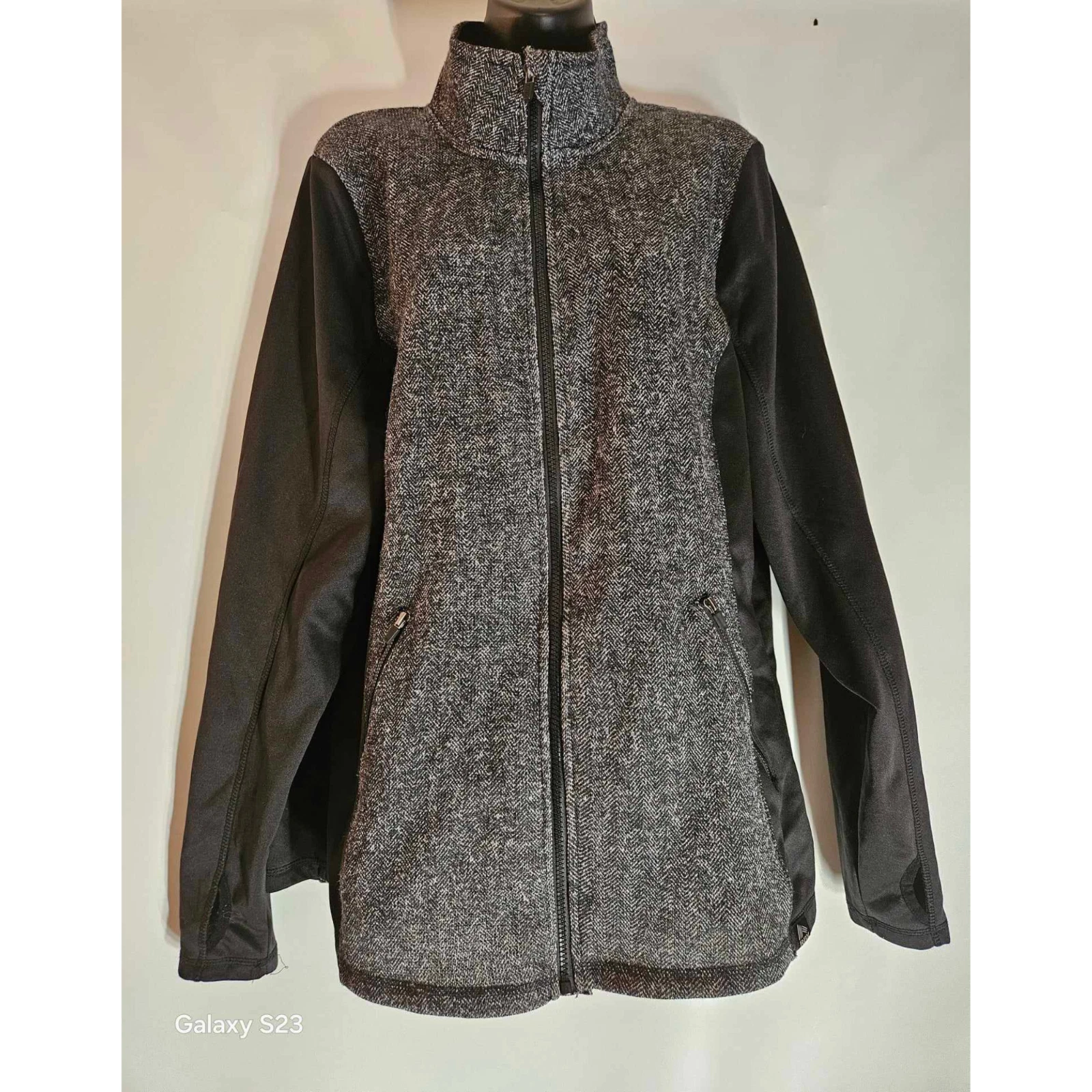 RBX HEATHER GREY & BLACK ATHLETIC MOCK NECK ZIP-UP SWEATER WOMENS Size LARGE