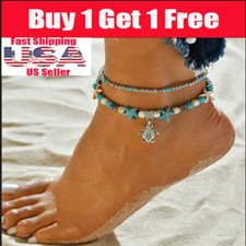 Blue Turtle Anklets for Women Girls Beads Beach Ankle Bracelet Boho Foot Jewelry