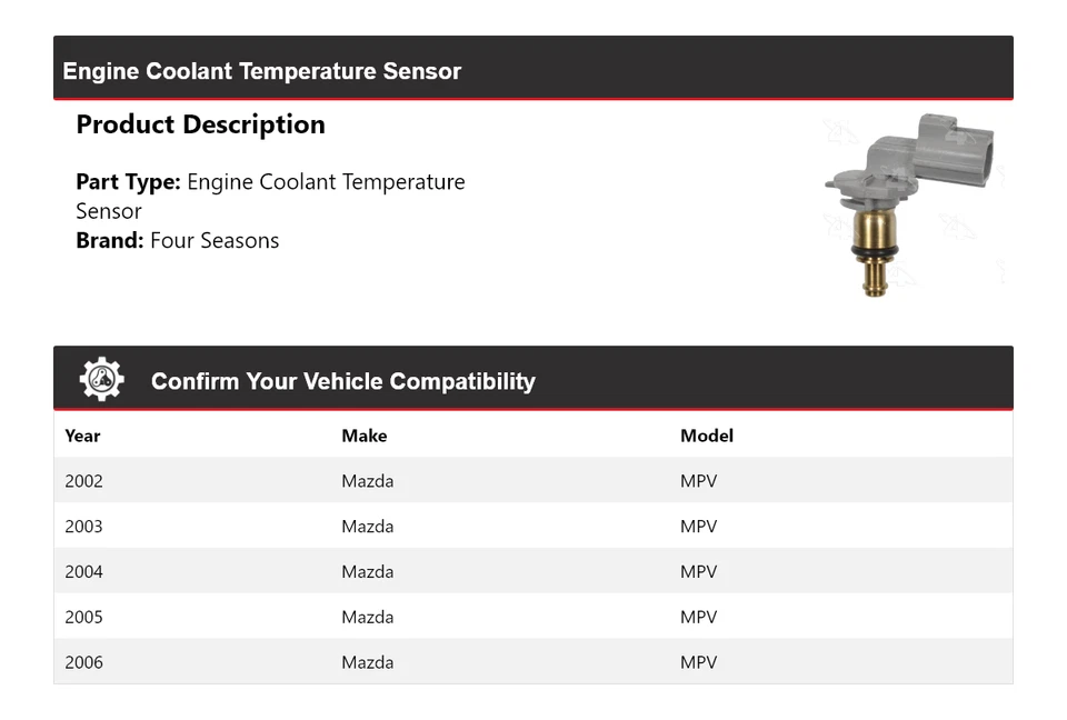 For 2002-2006 Mazda MPV Engine Coolant Temperature Sensor 4 Seasons 2003 2004 - Image 2 of 4