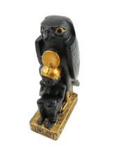 Egyptian Pharaoh & Falcon Figurine Black & Gold w/ Hieroglyphics on Base 3" Tall