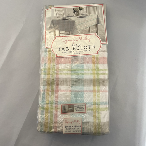 Town & Country Spring Medley Plaid Tablecloth 60" x 104" Oblong, Easter, New