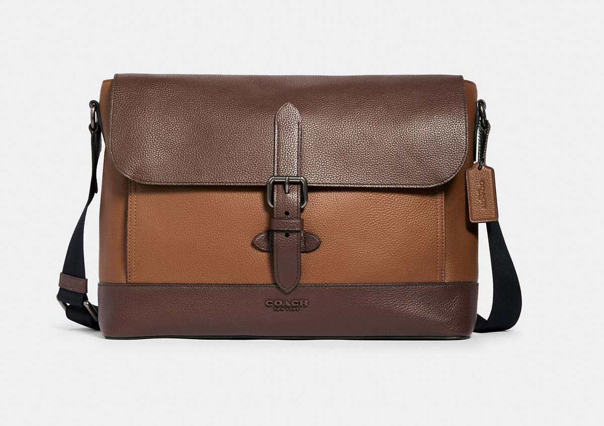 NWT COACH 89894 Hudson Messenger crossbody bag Gunmetal/Tobacco