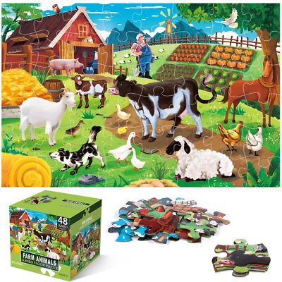 Jumbo Floor Puzzle for KidsFarm Animals Jigsaw Large Puzzles48 Piece Barn Puz...