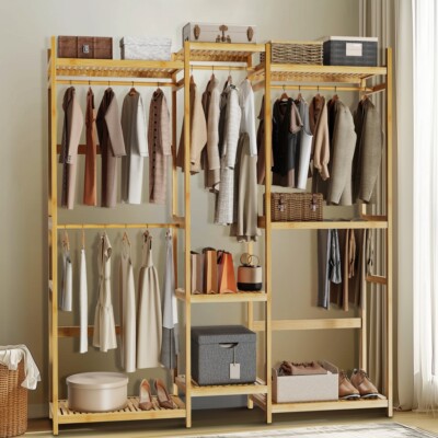 Bambus Freistehende Garderobe Garderobenständer Kleiderständer Kleidungsständer