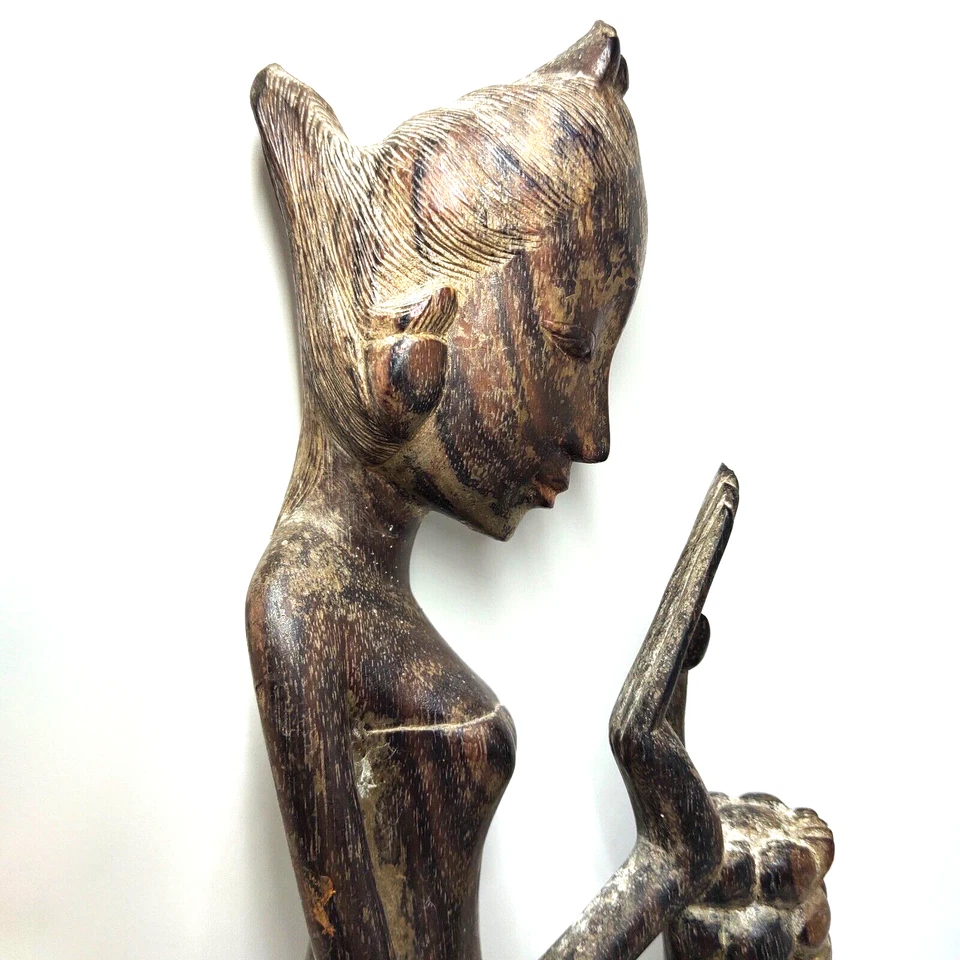 Escultura de madera vintage de mujer balinesa tallada a mano estatua Bali Art Deco 10" Foto 4 de 4