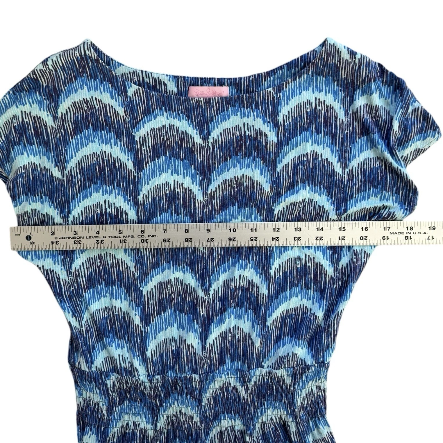 VETEMENTS Mini Abito Lilly Pulitzer Sadie Blu Navy Onde Manica ad Aletta Donna Taglia XS