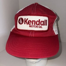 Vintage Kendall Motor Oil Red & White Patch Mesh Snapback Hat Made In USA