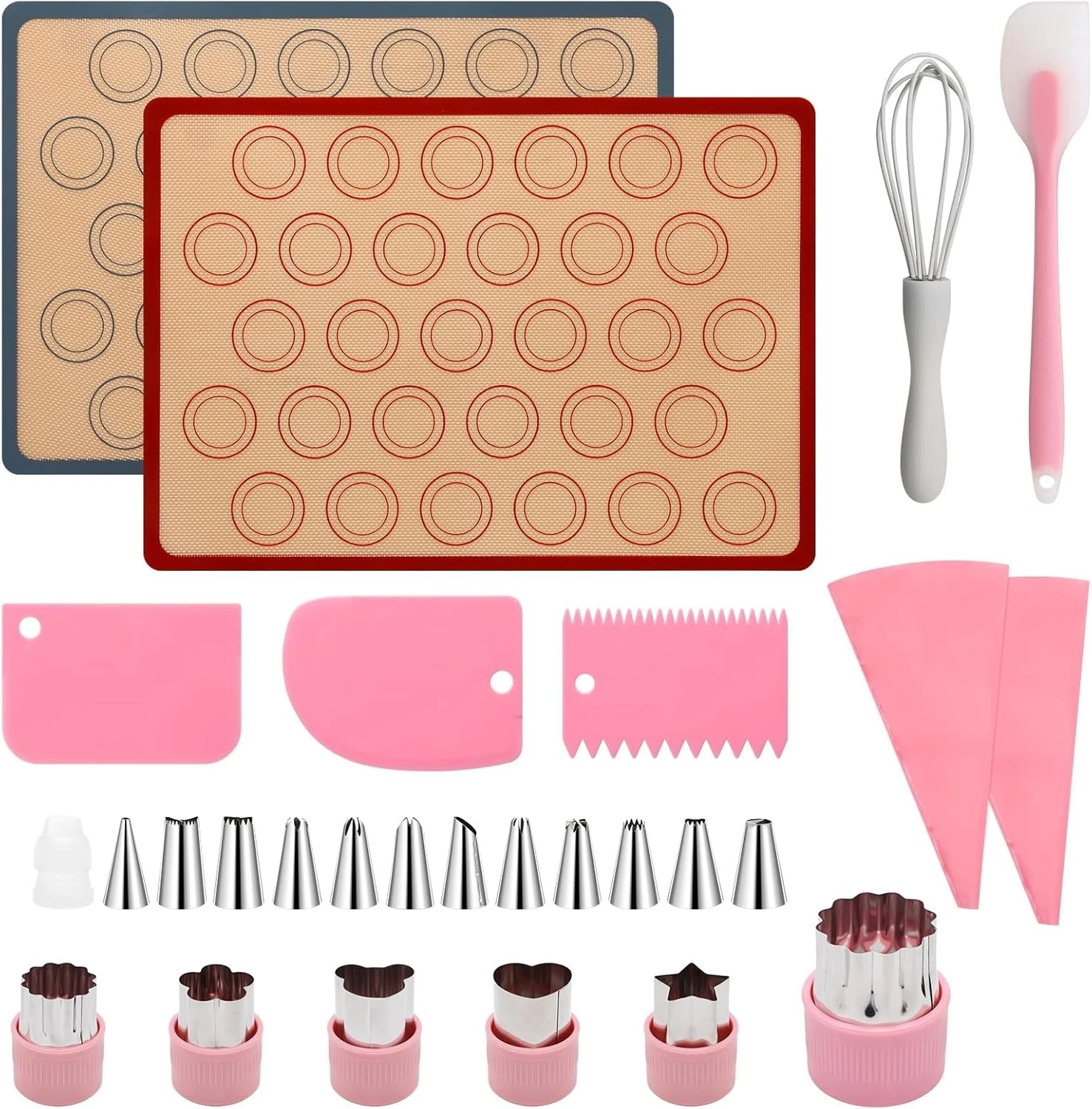 28Pcs Macaron Silicone Baking Mat Kit-2 Sheet Macaron Silicone Baking Mats