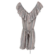 American Eagle Outfitters Romper XS Ruffle V Neck Red White Blue Stripe Belted