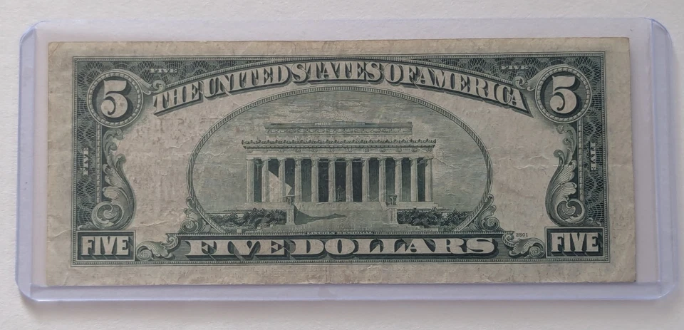 US Five Dollars, 1953 A, $5 Silver Certificate, Blue Seal  - Image 2 of 2