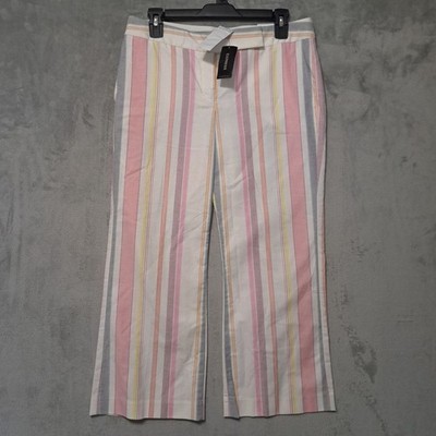 Express Size 6 Design Studio Editor Crop Pants Pink Stripe Straight Leg