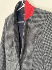 J. Crew Women s Gray Black Parke Houndstooth Wool Blazer With Red Under Collar