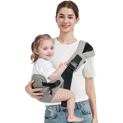 Toddler Sling Carrier Easy to Use Baby Sling Hip Carrier with Backrest Grey