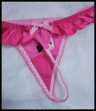 Vintage VICTORIA'S SECRET Flutter PANTY String Bikini Thong Stripe PINK Bow L