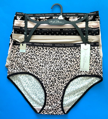 NWT 5 pairs Marilyn Monroe Size L, 1X Super Soft Briefs Panties Black Beige Poly
