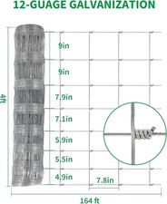4 x 164ft Heavy Duty Galvanized Wire Mesh Farm Fence Wire Fencing Durable Panels