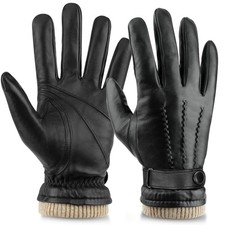 Mens Winter Gloves: Sheepskin Full-Finger Touchscreen Gloves Thermal Wool Lin...