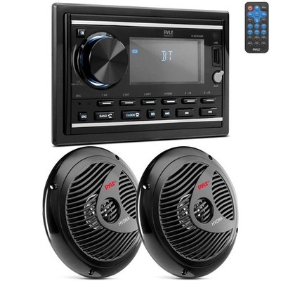 Pyle Marine Stereo Receiver Power Amplifier & Speaker Kit-Double DIN, 30 Preset
