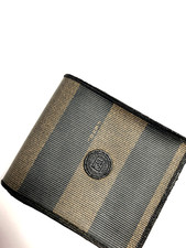 FENDI VINTAGE PEQUIN FF LOGO PVC LEATHER WALLET BIFOLD CARD COIN ITALY BROWN