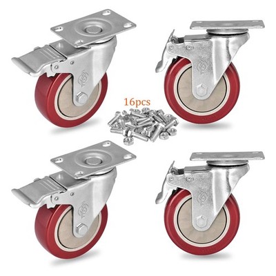 4 inch Heavy Duty Casters Lockable Bearing Plate Caster Wheels with Brakes 36...