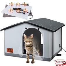 Heated Outdoor Cat House Waterproof Insulated Pet Shelter W/ Dual Escape Exits