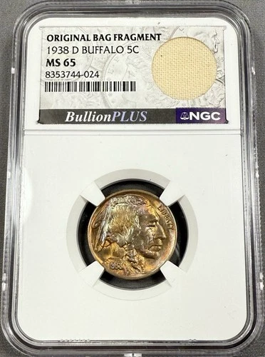 1938-D Buffalo Nickel 5c - NGC MS65 - PQ Toned Original Bag Fragment