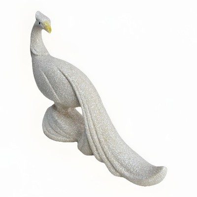 Vintage MCM White Peacock Splatter Textured Ceramic Figurine- EUC!