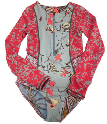 Maaji Girls Reversible Floral One Piece Surf Body Suit Rashguard Zipper  Size 16