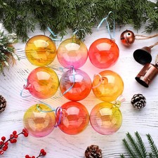 6 Pcs Colorful Glass Christmas Ornaments Balls 3.15 Inch Hand Blown Rainbow G...