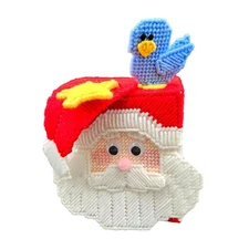 Handcrafted Santa Claus Tissue Box Cover With Bluebird & Yellow Star Design