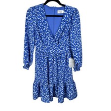 Eliza J Floral Long Sleeve Fit & Flare Tiered Mini Dress Size 2 Blue Cherry NWT