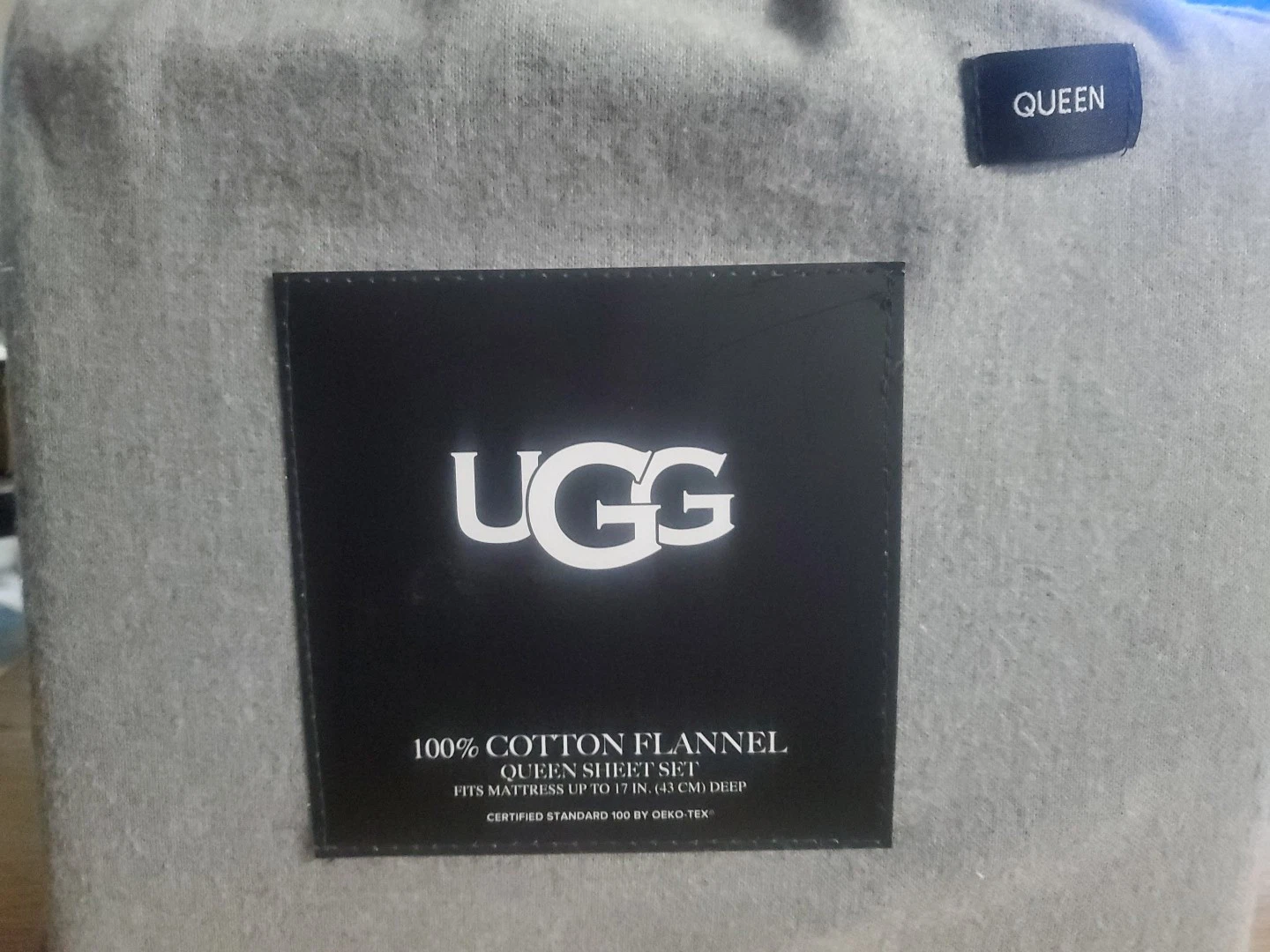 NEW UGG® Cotton Flannel 4PC QUEEN Heather Gray Sheet Set Fits up 17" Mattress