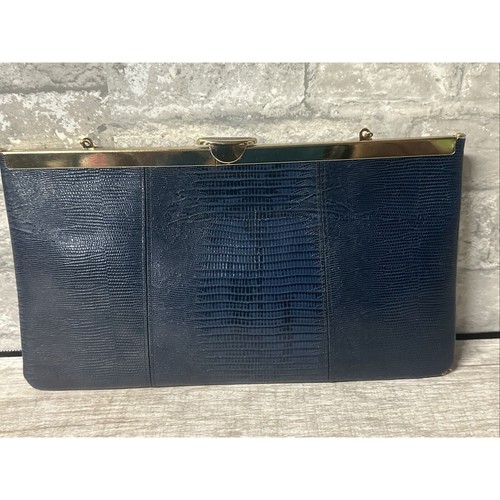 De Colección ETRA Cuero Genuino Azul Serpiente Marco de Piel Sobre Bolso sin asas Bolso - Imagen 3 de 7