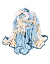 Bestshe Silk Feeling Long Scarf Fashion Floral Large 35" 70", Blue/Bamboo