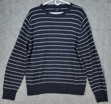 J.Crew Men's Large L Dark Blue White Stripe Crewneck Cotton Wool Blend Sweater
