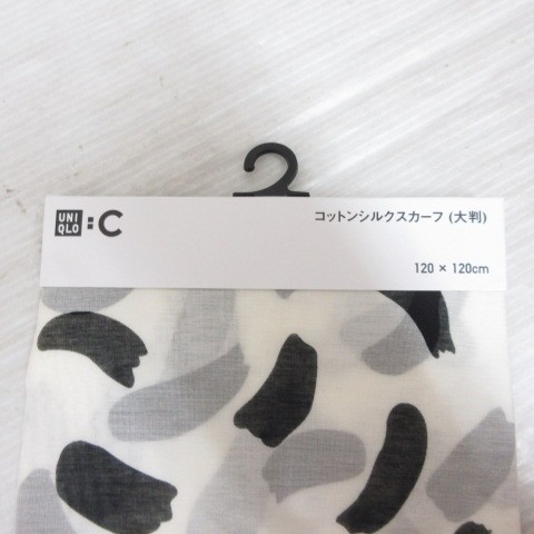 Uniqlo C Cotton Silk Large Scarf 120X120cm White Pattern Tag Women's Authentic thumbnail 2