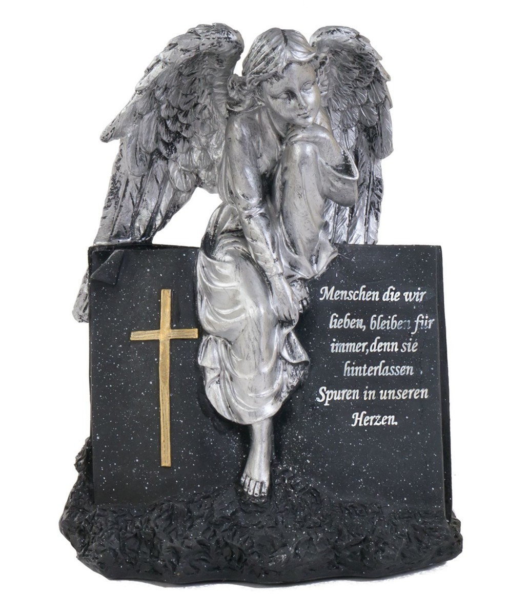 KLP Grabschmuck 'Herz In Hand' Mit Engel & Spruch - 17x13 Cm, Antikgrau & Wetterfest