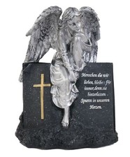 Grab-Spruchstein Engel sitzend 28cm Grabschmuck Gedenkstein Grabdeko Grabengel