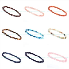 Pretty 4mm Mixed Natural Multicolor Gemstone Round Beads Stretchy Bracelet 7.5"