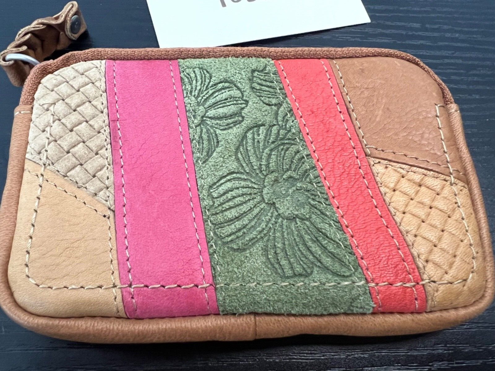 Fossil Leather Multicolor Stiched Patchwork Zippe… - image 2