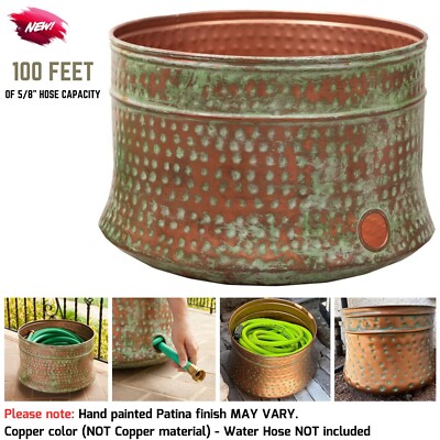 Elegant Garden Water Hose Holder Pot Hammered Vintage Yard 